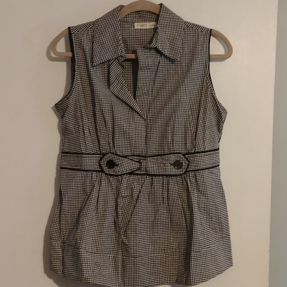 Black and white gingham sleeveless blouse size small.